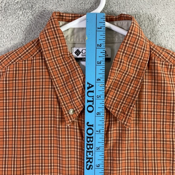 Columbia Shirt Men Large Orange Plaid Button Down Long Sleeve Pocket Preppy READ - Picture 13 of 16